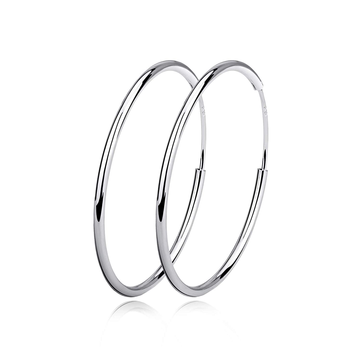 Sterling Silver Simple Polished Big Round Circle Hoop Earrings for Women LadyShow.Store
