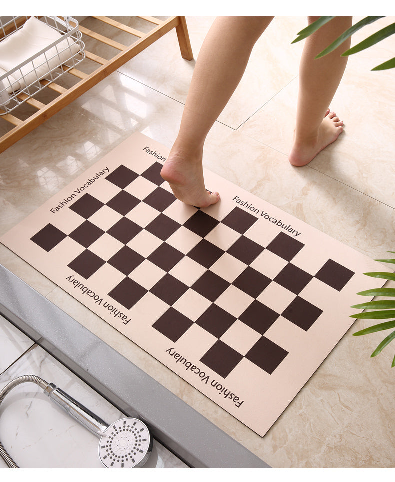 Checkerboard Floor Mat Soft Diatom Mud Absorbent Non-Slip