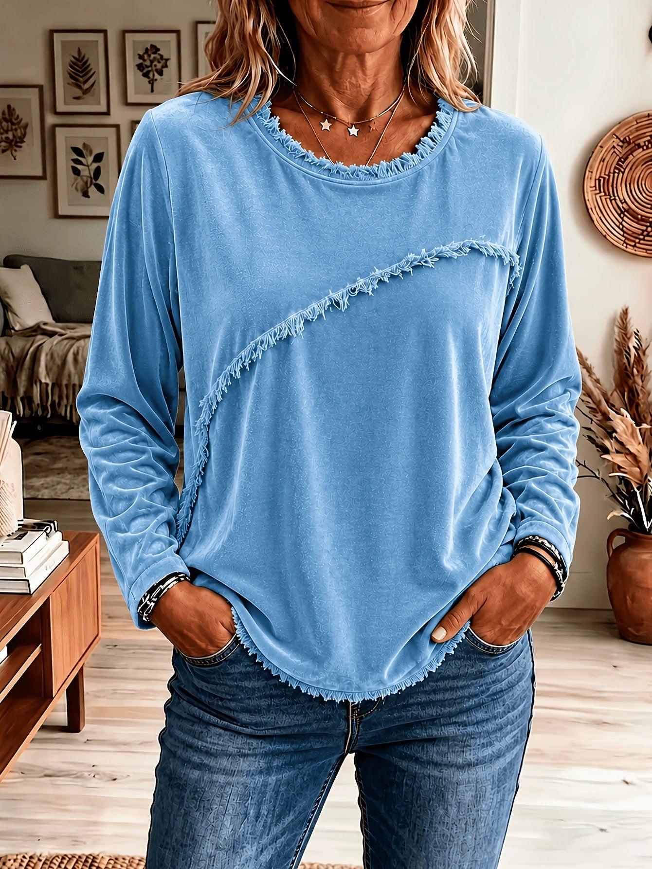 Retro Round-neck Long-sleeve Shirt NorixaFashion.com