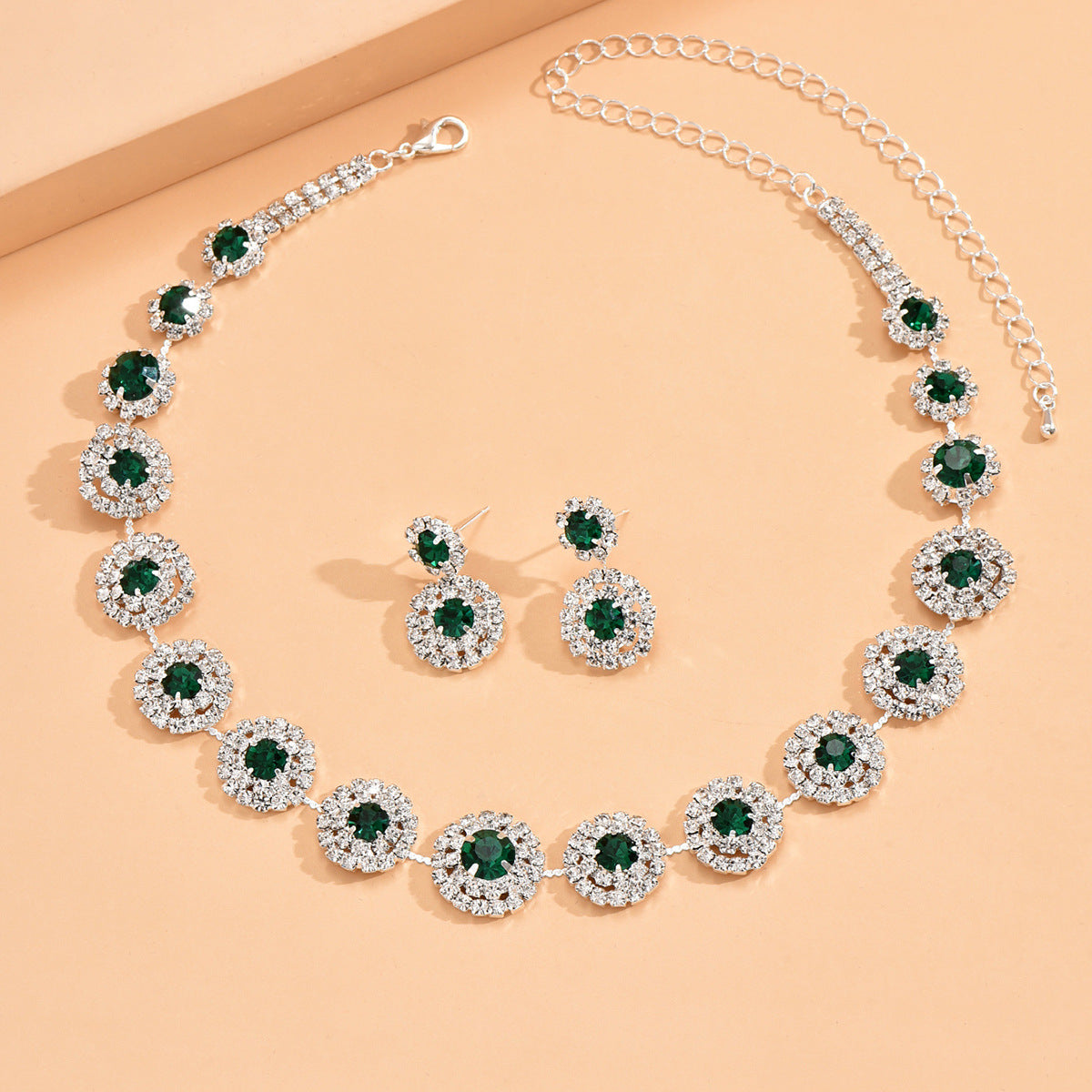 Popular Luxury Round Rhinestone Quartz Necklace And Earring Suit LadyShow.Store