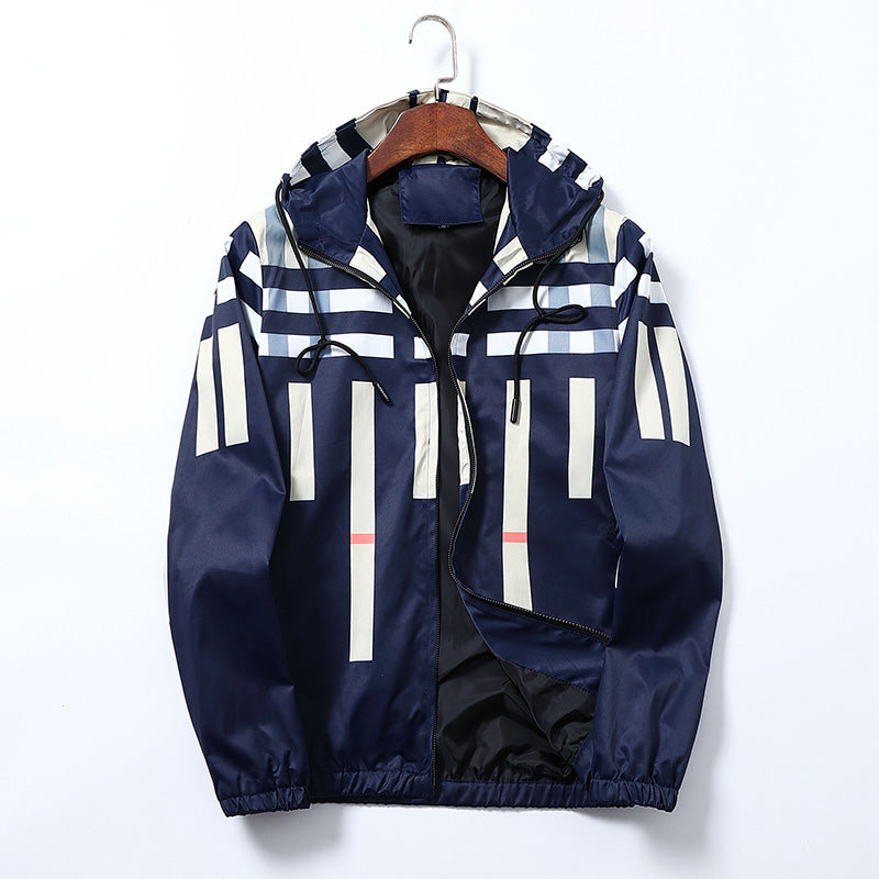 Men's Casual Trench Jacket with Stripe Plaid Print Pi-Mart