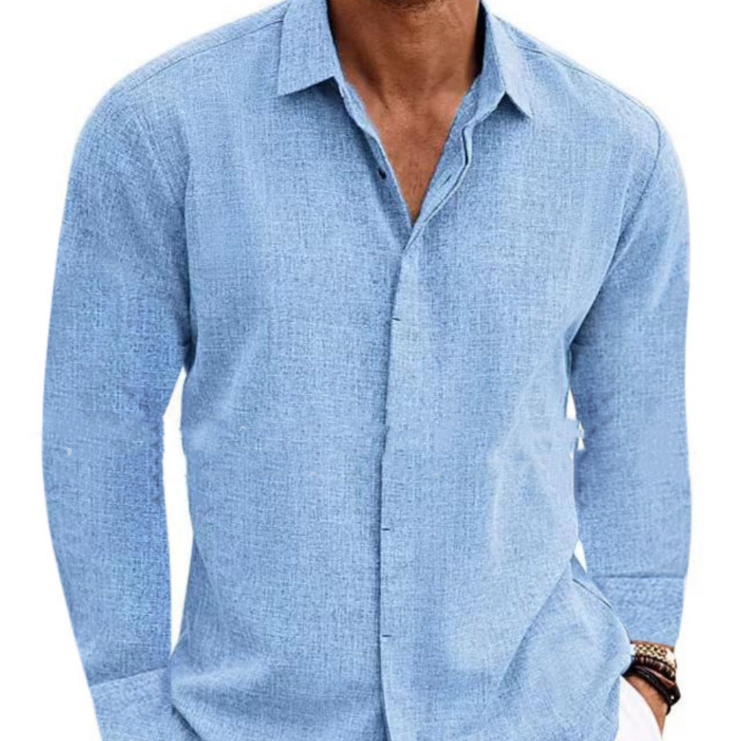 Long Sleeve T-shirt Undershirt Solid Color Long Sleeve Cotton Linen Shirt Men NorixaFashion.com