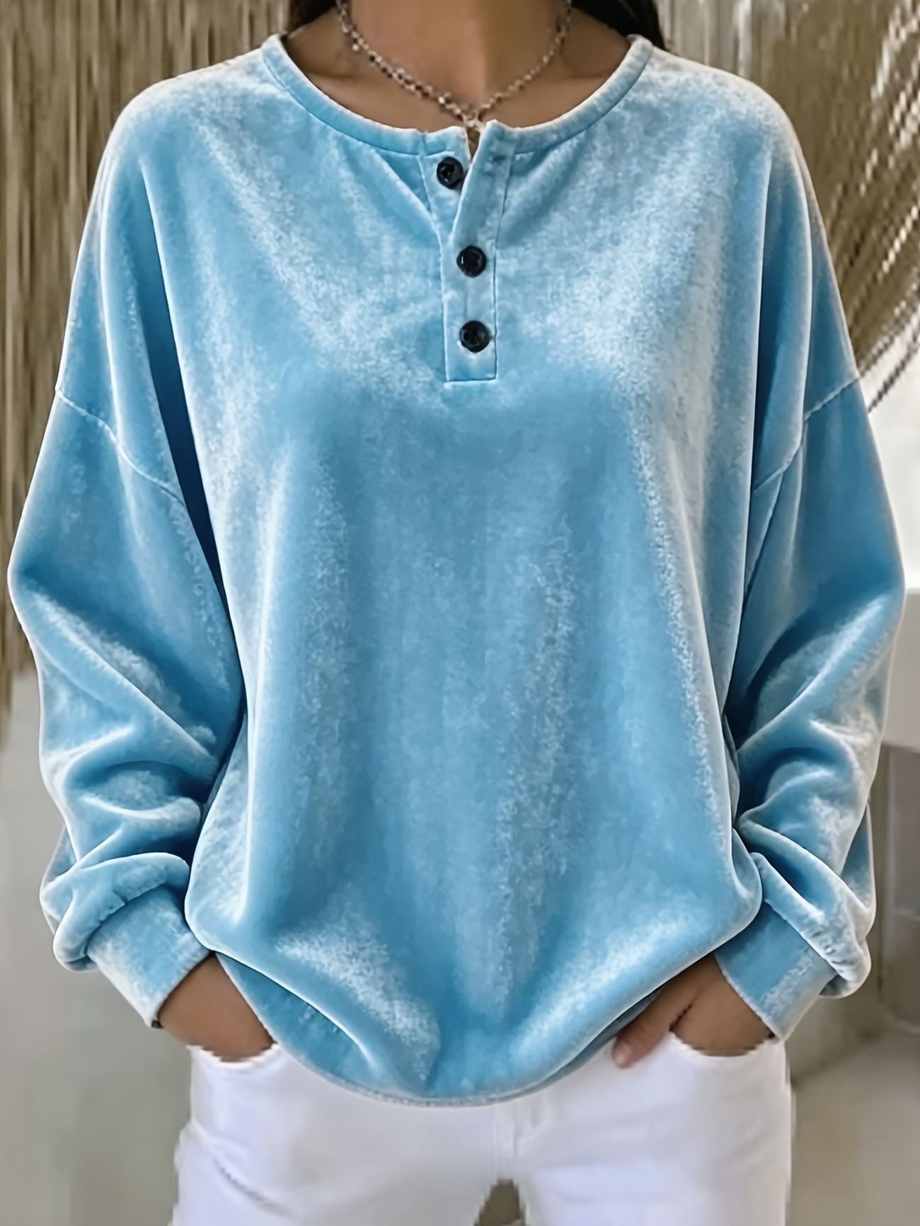 New Loose-fitting Velvet Button Casual Fashion Sweatshirt NorixaFashion.com