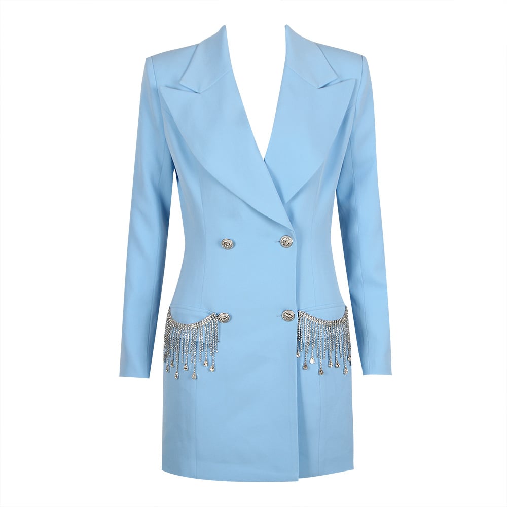 Women's Long-sleeved V-neck Tassel Diamond Jacket Pi-Mart