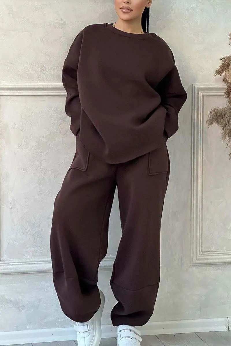 Women's Autumn And Winter Casual Loose Round Neck Long-sleeved Sweater Trousers Suit LadyShow.Store