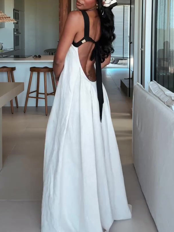 Two - Tone Bustier - Style Maxi Dress With Open Back NorixaFashion.com