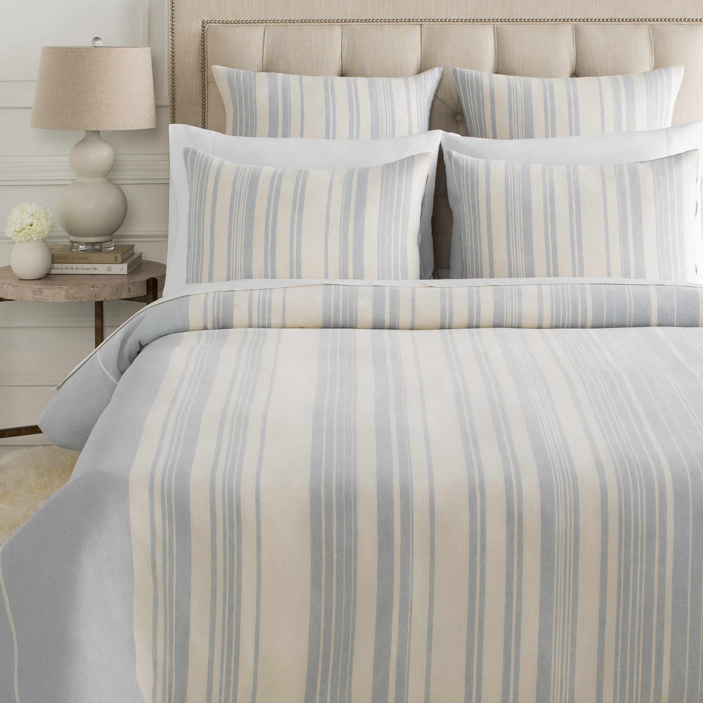 Baraniferho Ice Blue Striped Linen Bedding Set LuxuryLifeWay Online Store