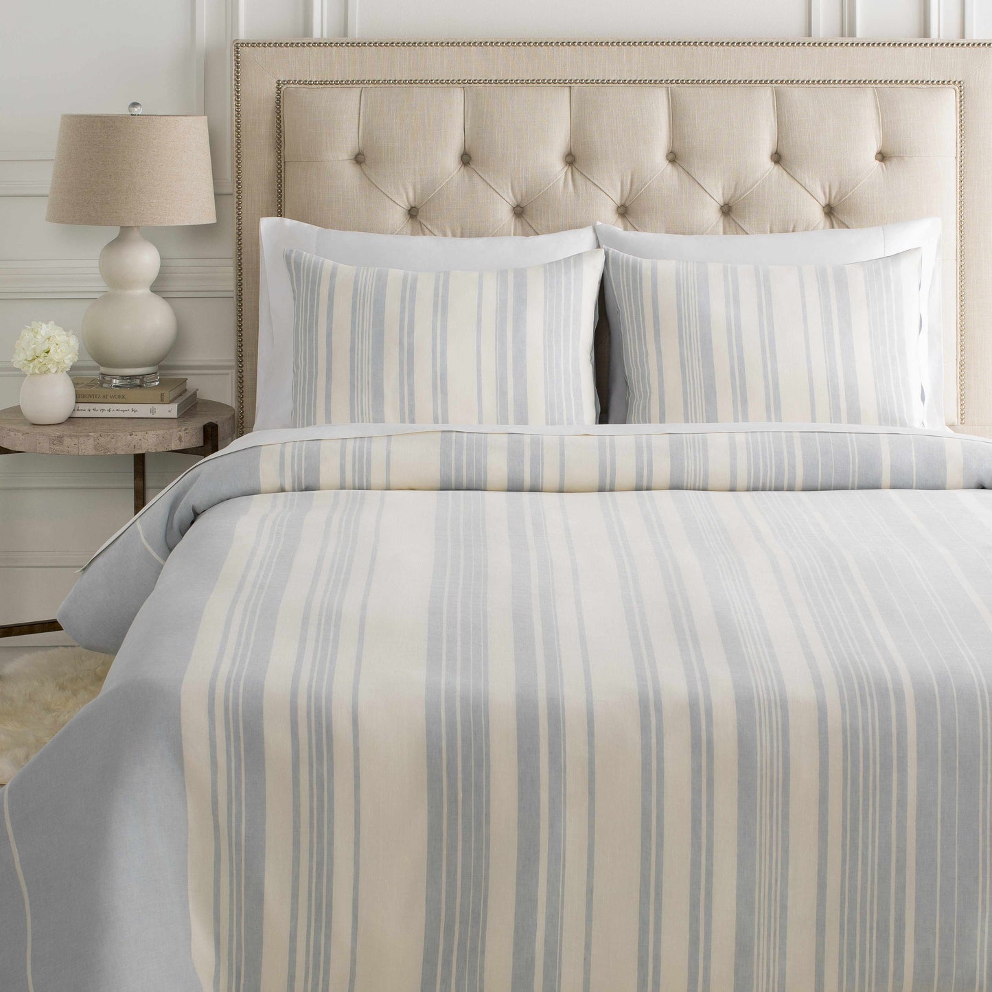 Baraniferho Ice Blue Striped Linen Bedding Set LuxuryLifeWay Online Store