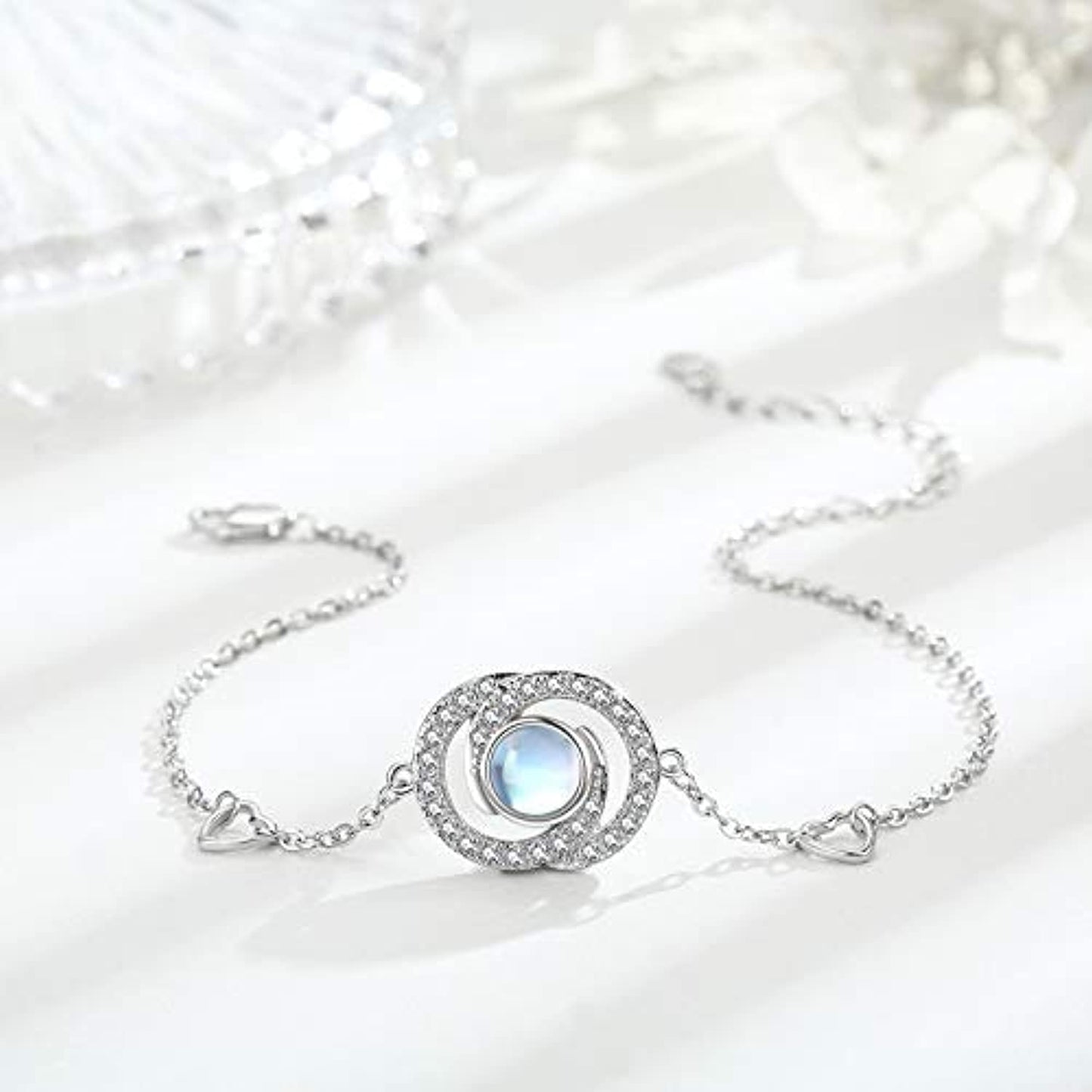 Sterling Silver Moonstone Infinity Symbol Heart Link Bracelet for Birthday Christmas LadyShow.Store