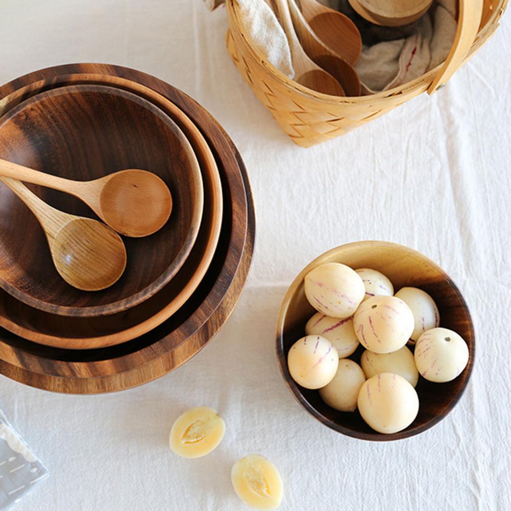 Kitchen Natural Wooden Bowl Household Fruit Bowl Salad Bowl For Home Restaurant Food Container Wooden Utensils Note The Size Hot LadyShow.Store
