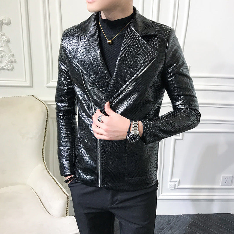 Stylish Casual Spring Autumn Zipper Leather Jacket for Men Pi-Mart