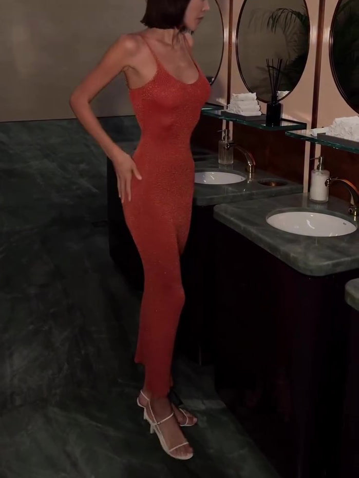 Sexy Sequined Halter Bodycon Dress NorixaFashion.com