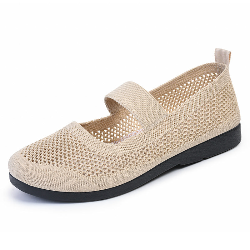 Breathable Woven Women's Casual Shoes - Lightweight Hollow Out Summer Mom Shoes with Soft PVC Sole (Black/Gray/Cyan/Apricot, Sizes 35-41) LadyShow.Store