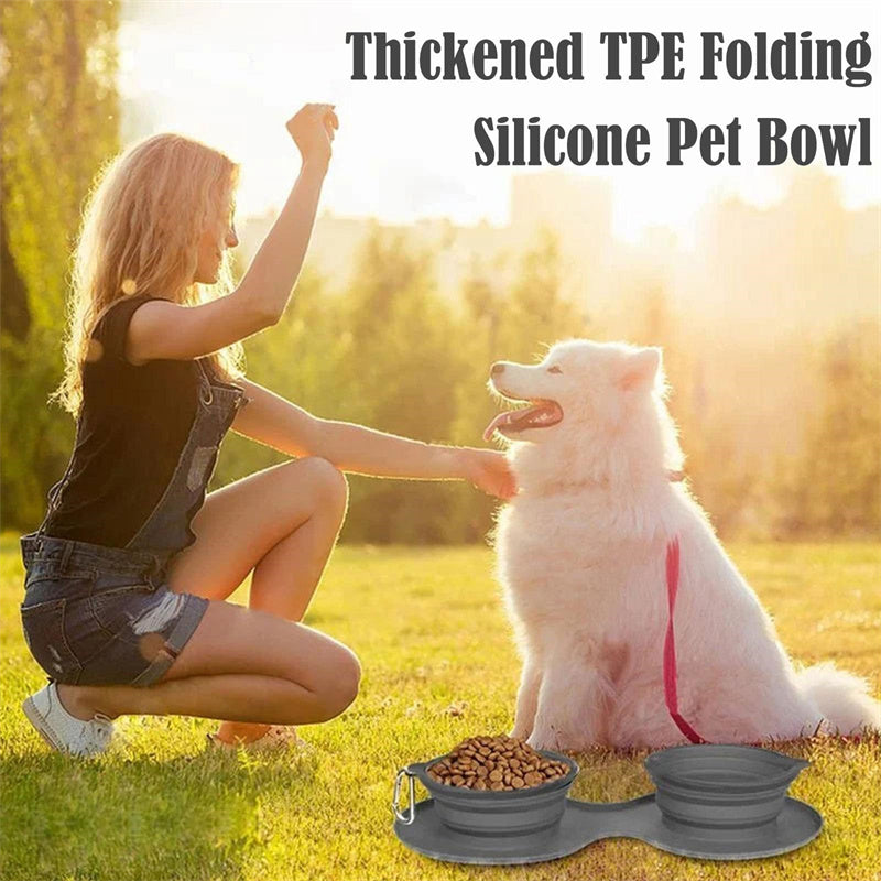 Rubber Foldable Double Bowl Pet Feeding Bowl Pets Supplies Dog Cat Bowls Pets Fashion