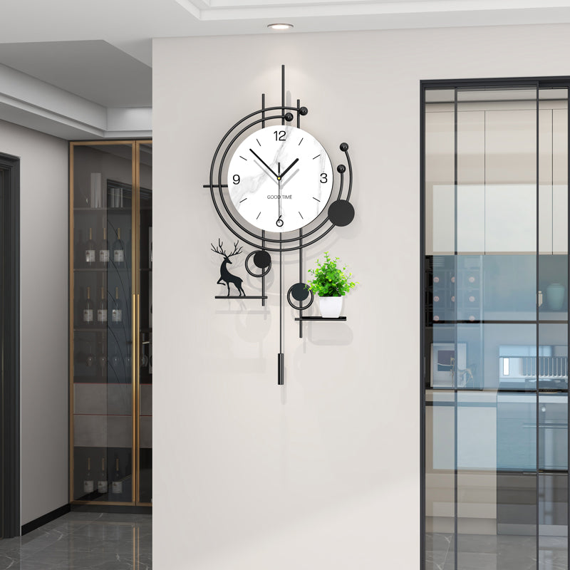 Modern Deer Wall Clock With Planter Shelf Artistic Home Decor PearlNestDecor.com