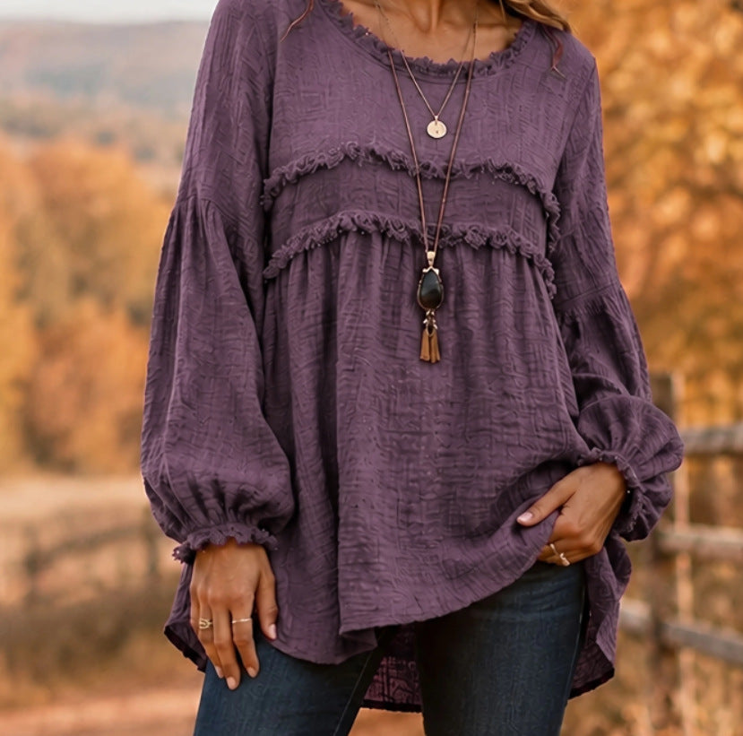 Casual Patchwork Tassel Fringe Crew-Neck T-Shirt Top NorixaFashion.com