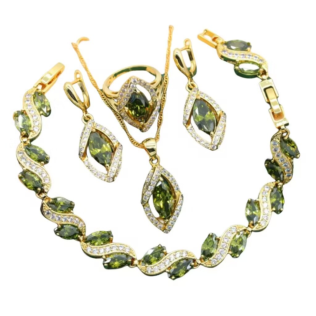 Anti-allergy AAA Zircon Bracelet Necklace Earring Ring Gold Ornament Suit LadyShow.Store