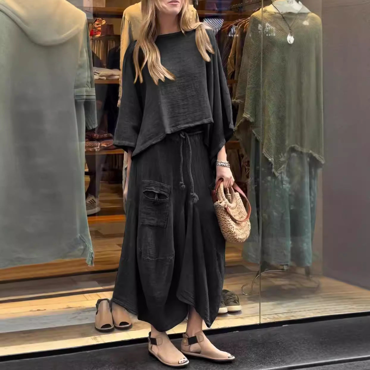 Casual Solid Color Loose Dress Two-piece Suit LadyShow.Store