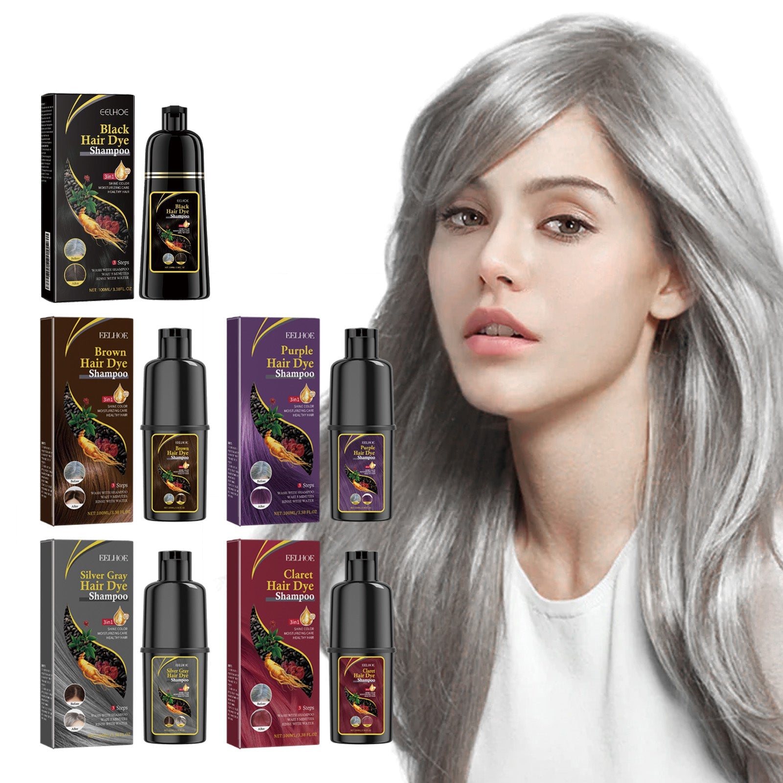 Black Hair Dye Shampoo Silver Gray Tri Light Beauty
