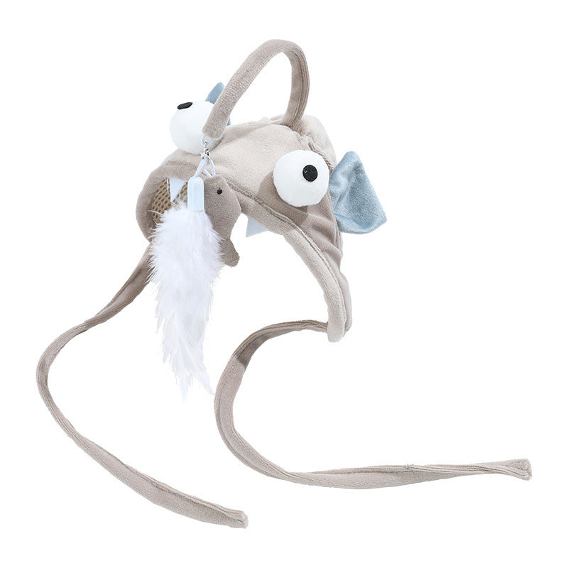New Head Wearing Feather Funny Cat Stick Funny Cat Toy Stick Gray Big Eye Pet Toys Pet Products Pets Fashion