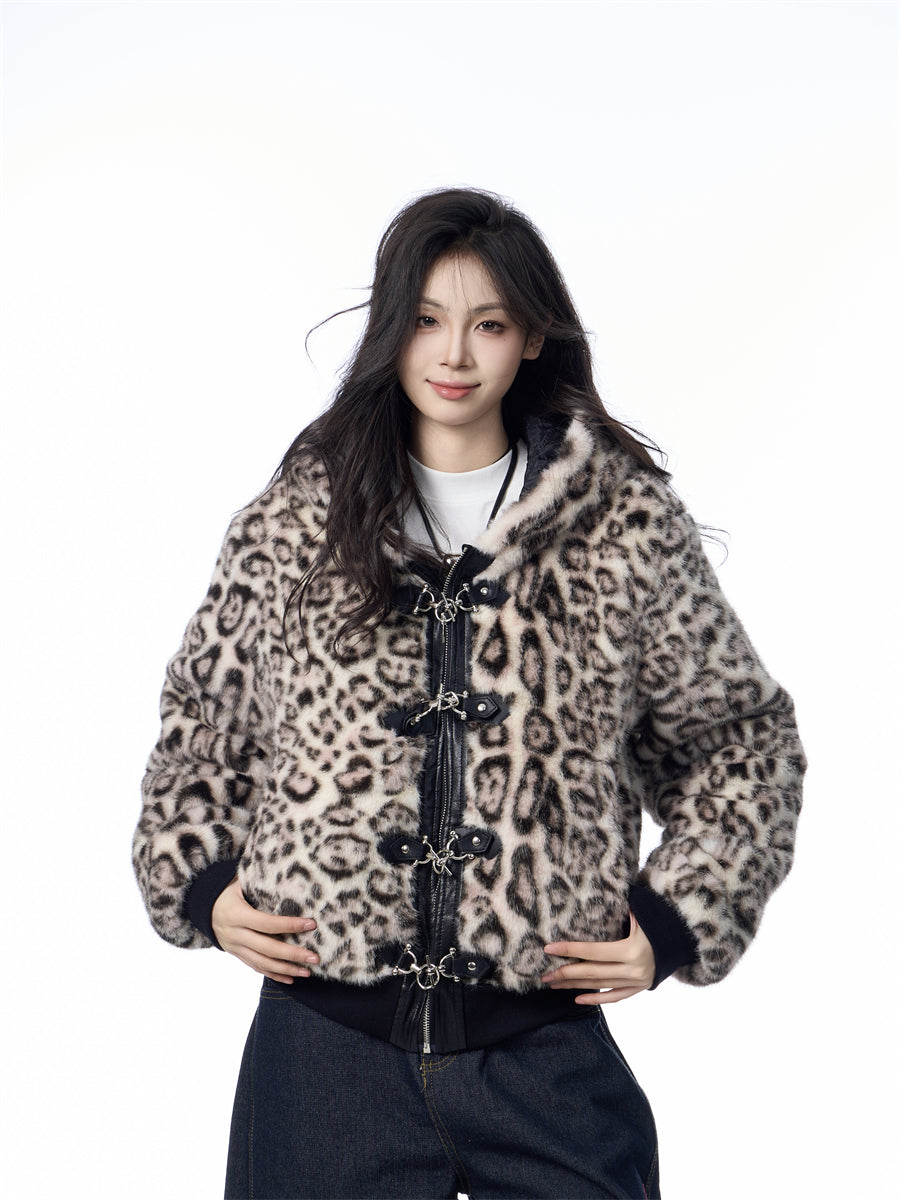 Hooded Jacket Women's Loose Thick Leopard Print Full Print Design Street Coat Best YouTube Store
