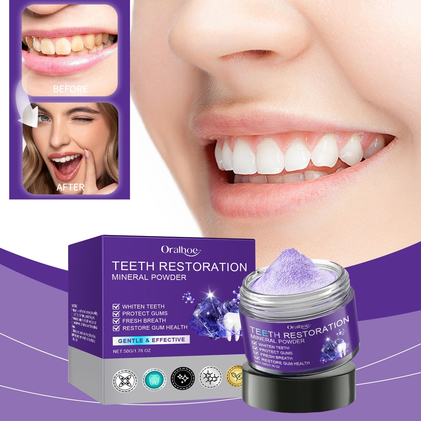 Purple Whitening Tooth Powder 50g Tri Light Beauty