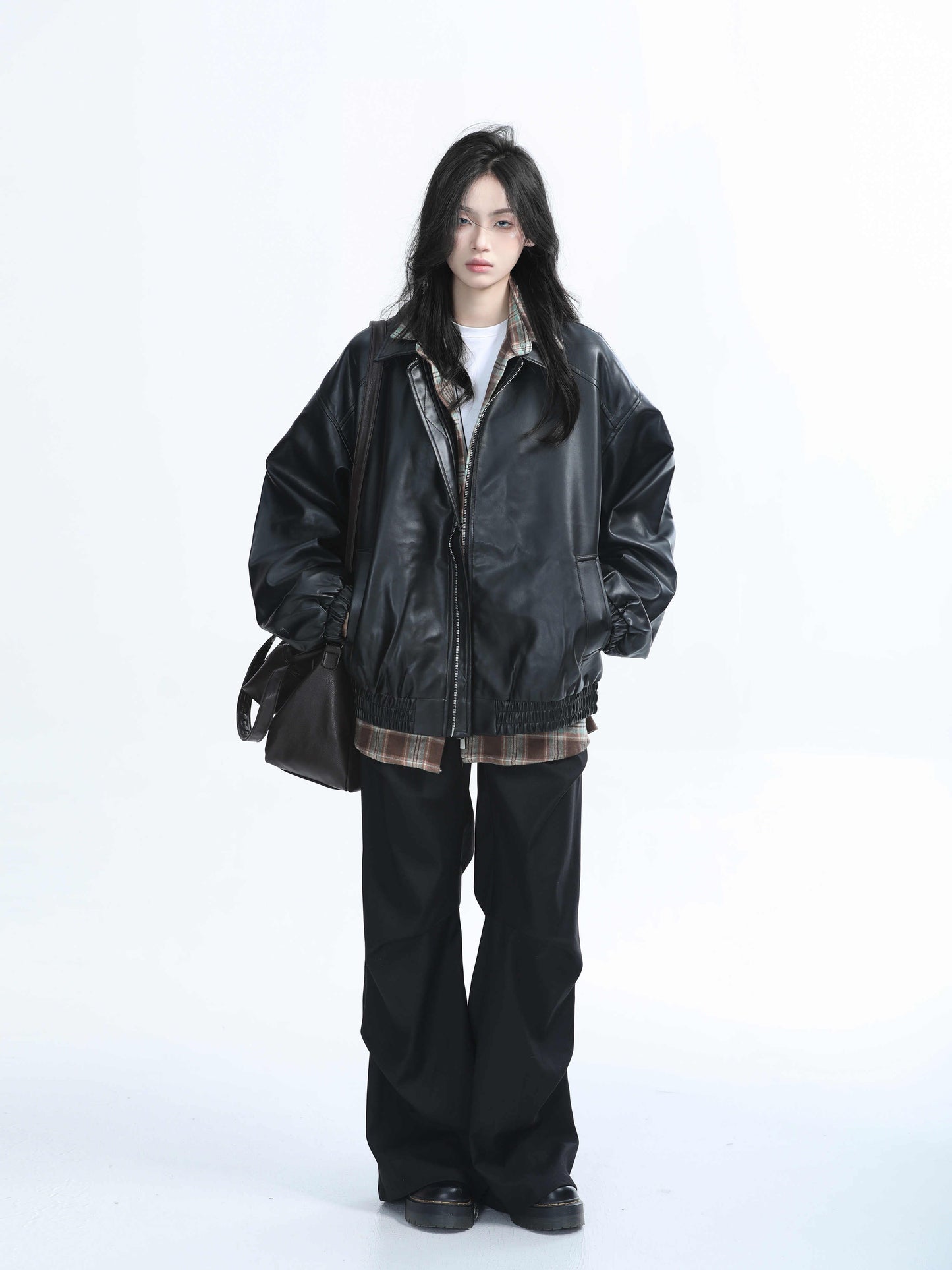 Brown Motorcycle PU Leather Coat Female Loose Jacket LadyShow.Store