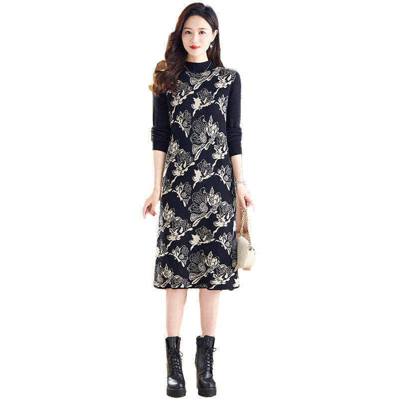 Jacquard Plus Size Wool Dress Women NorixaFashion.com