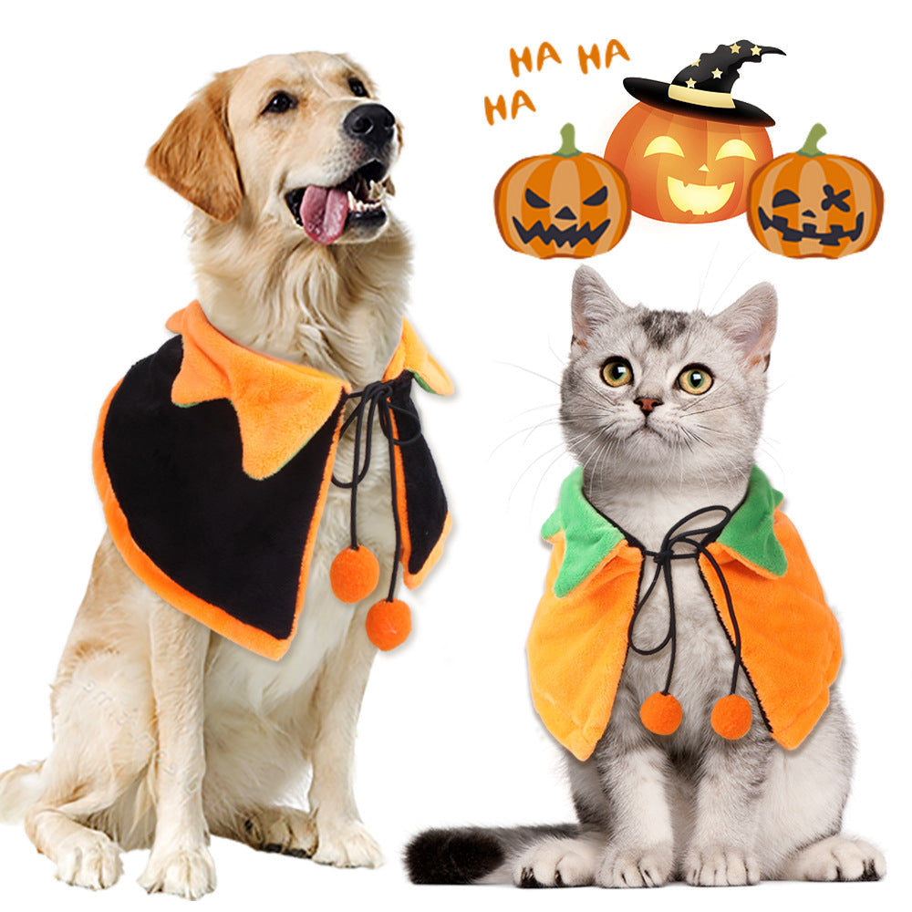 Halloween Pumpkin Double-sided Dog Cloak Cat Halloween Ornaments Pets Fashion