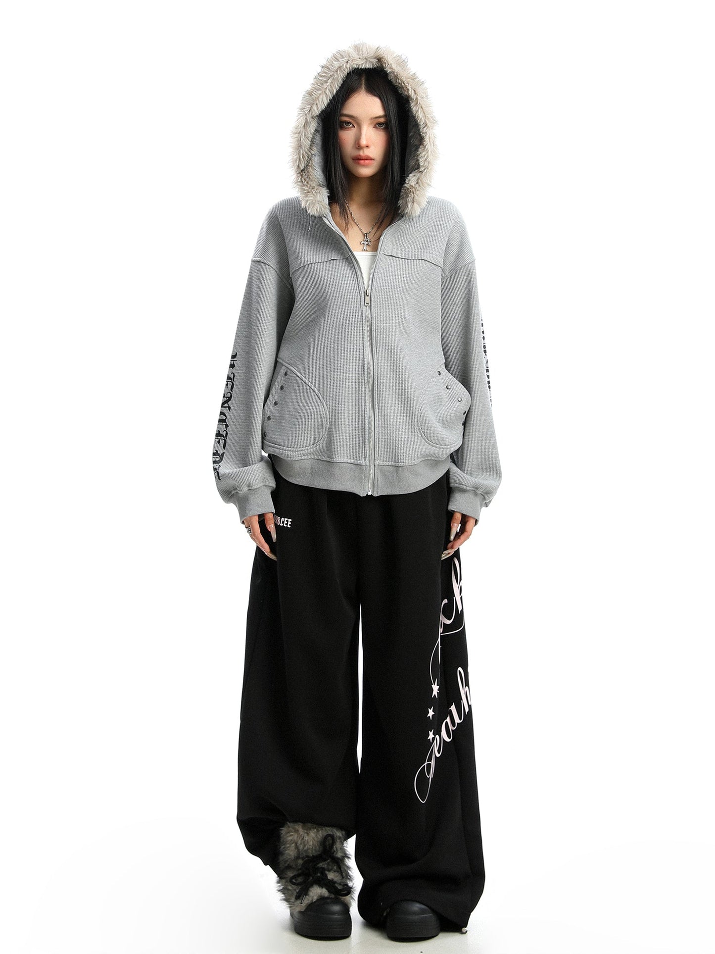 Women's Zipper Cardigan Detachable Fur Collar Sweater Best YouTube Store