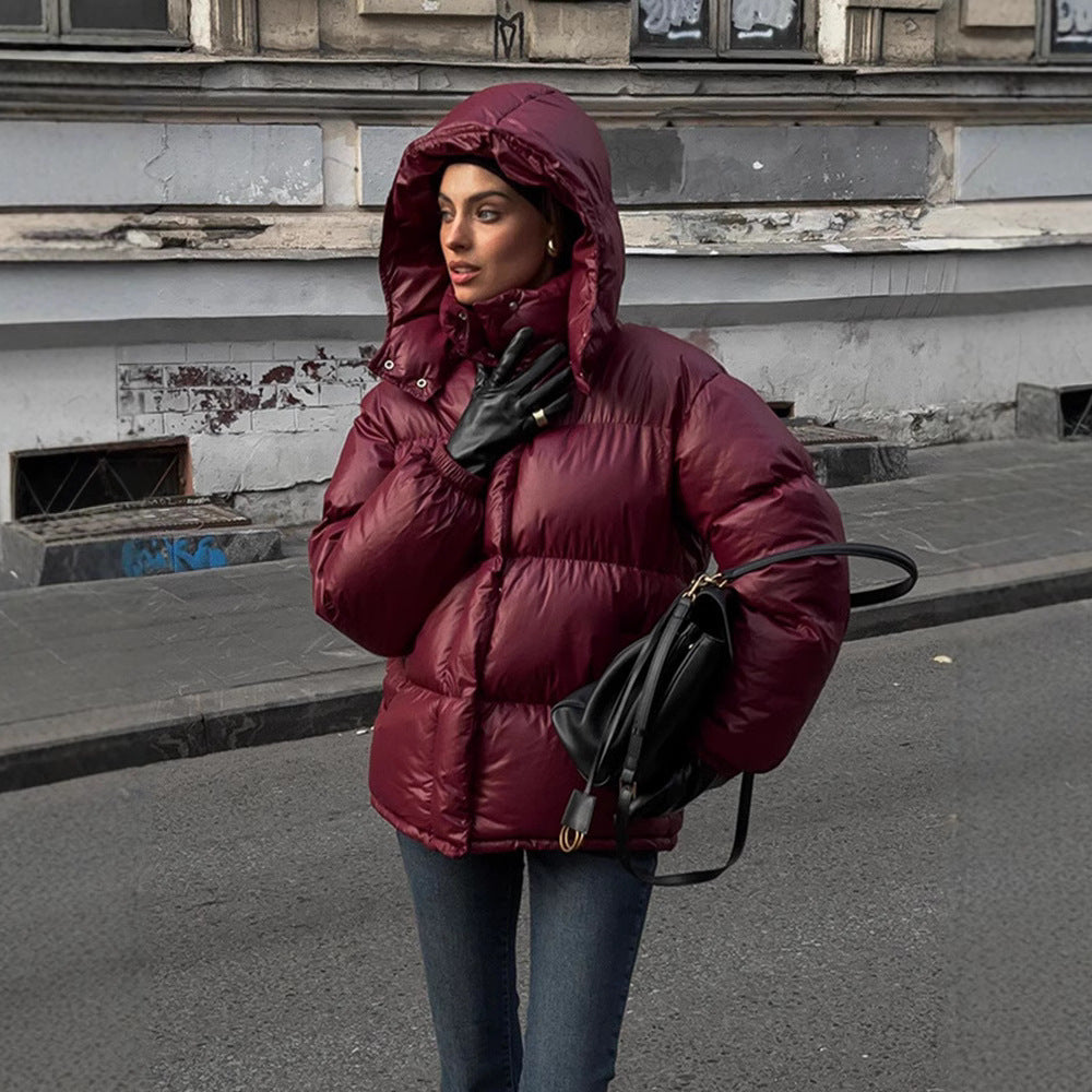 Women's Clothing Graceful Stand Collar Hooded Cotton Jacket LadyShow.Store