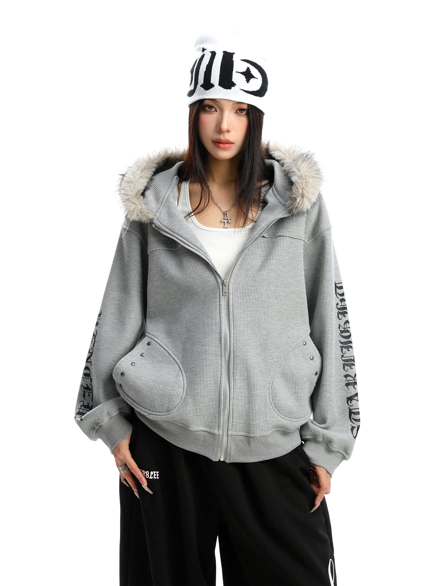 Women's Zipper Cardigan Detachable Fur Collar Sweater Best YouTube Store