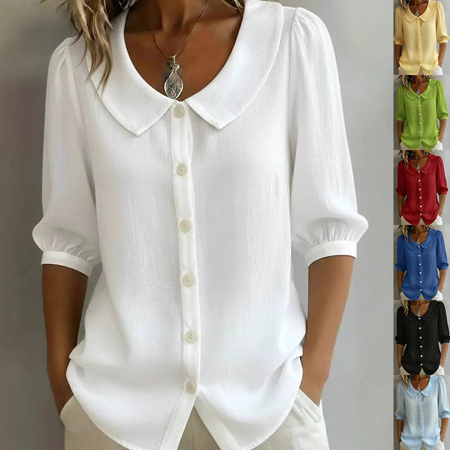 Collared Short-sleeve Blouse Fashion Casual Versatile Loose Shirt Women's Clothing NorixaFashion.com