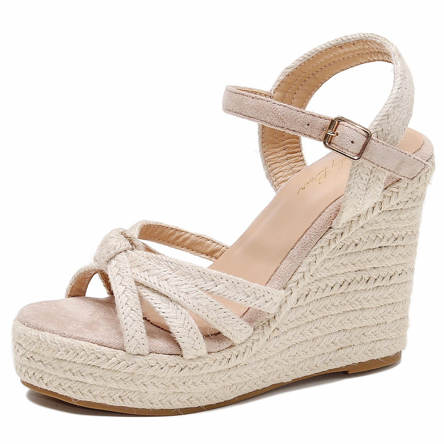 ZodyBoer Wedge Sandals for Women with Woven Raffia Upper High Heel Espadrille Platform Sandals with Braided Knot Ankle Strap Sandals Beige Size 7.5 Best YouTube Store