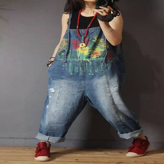 Retro Print Denim Overalls for Women - Spring/Summer Pi-Mart