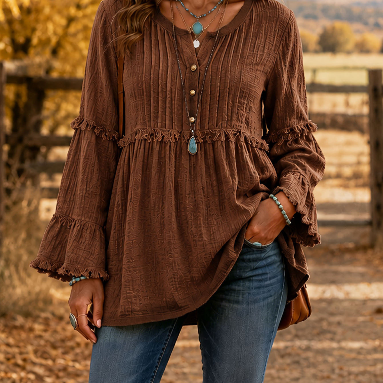 Lace-trimmed Loose-fit Shirt With Tassel Patchwork Top NorixaFashion.com