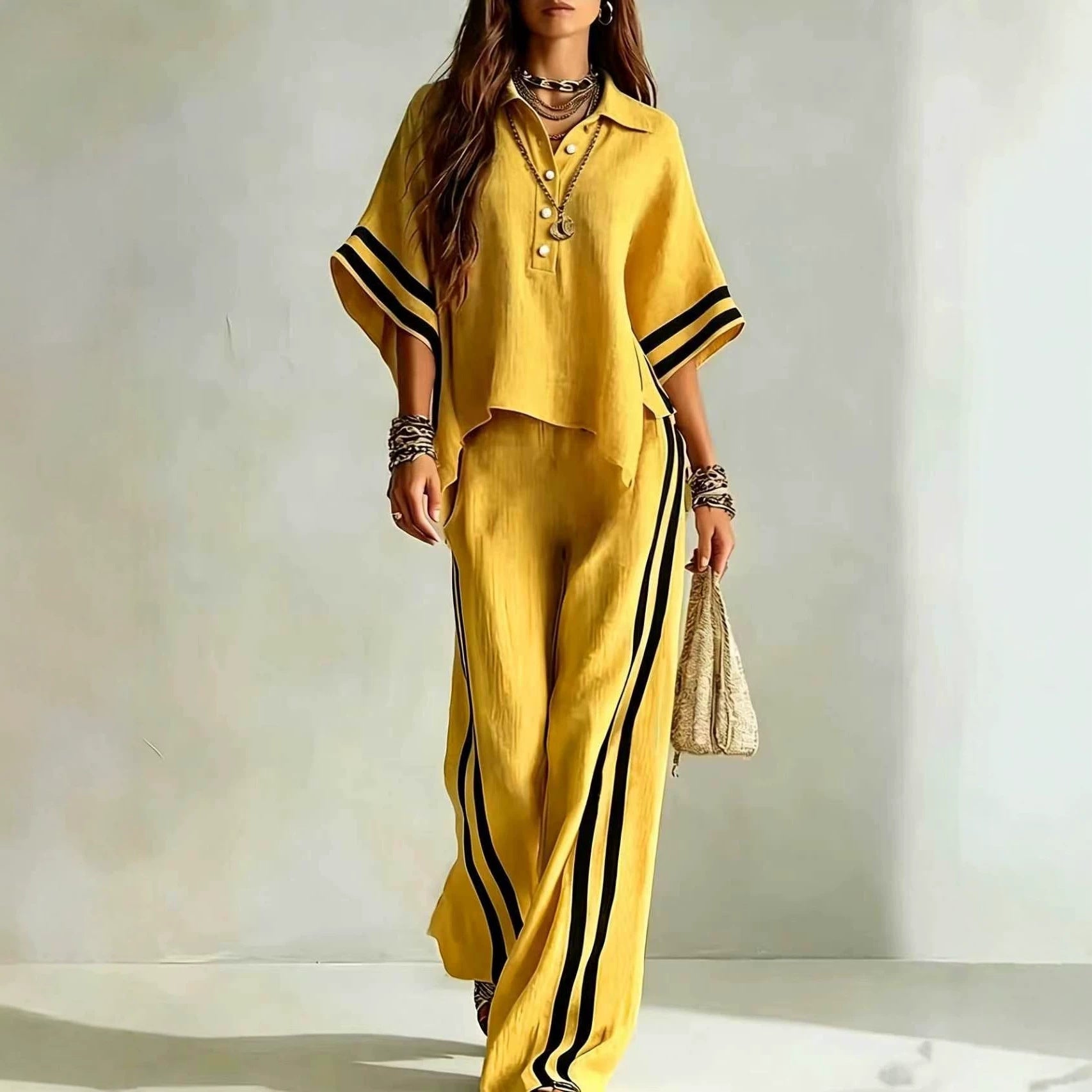 Short-sleeve Shirt And Loose-fitting Trousers Two-piece Set NorixaFashion.com