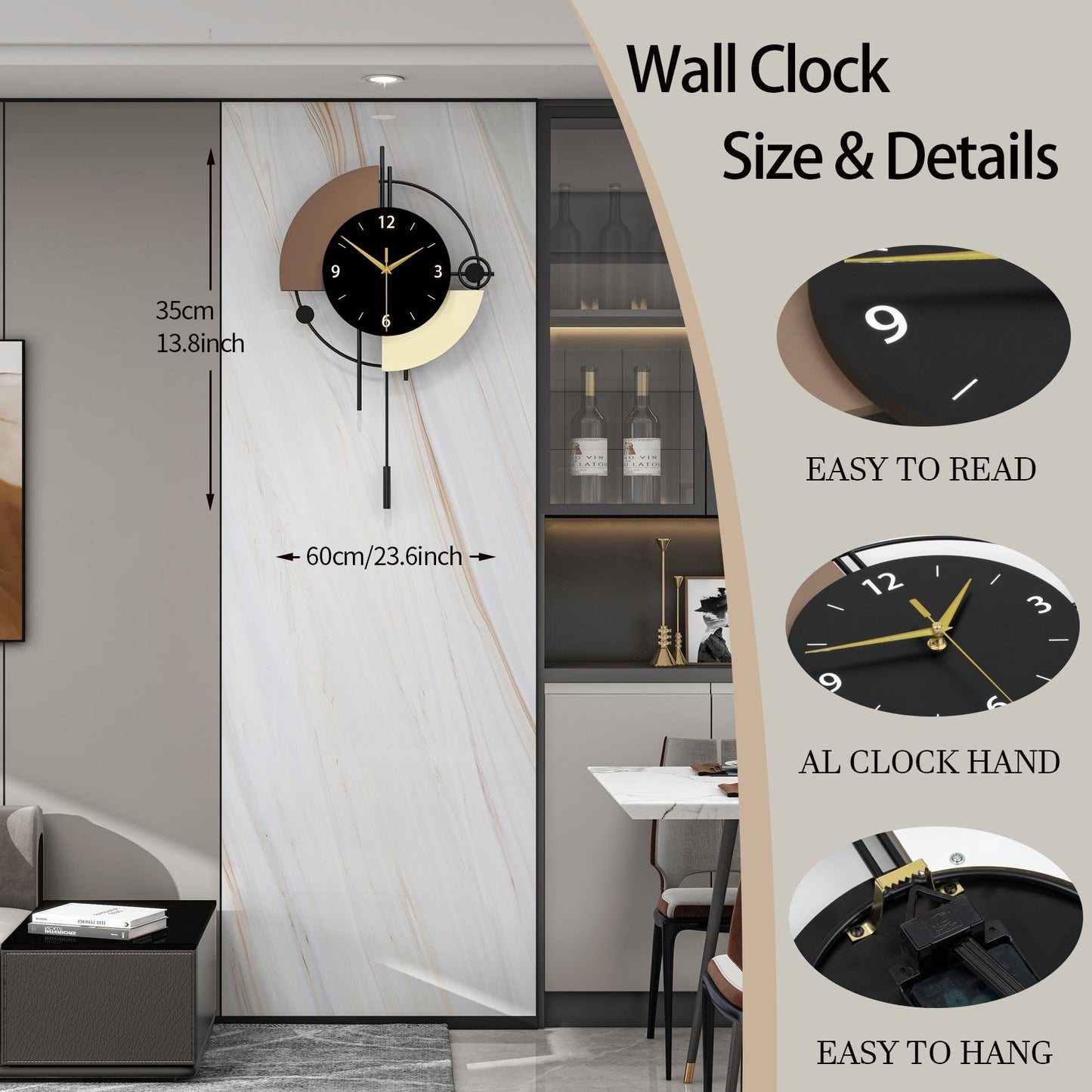 Modern Metal Wall Clock Decorative Pendulum Home Decor PearlNestDecor.com