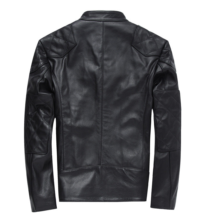 Men's Short Harley Leather Jacket, Stand Collar Casual Coat Pi-Mart