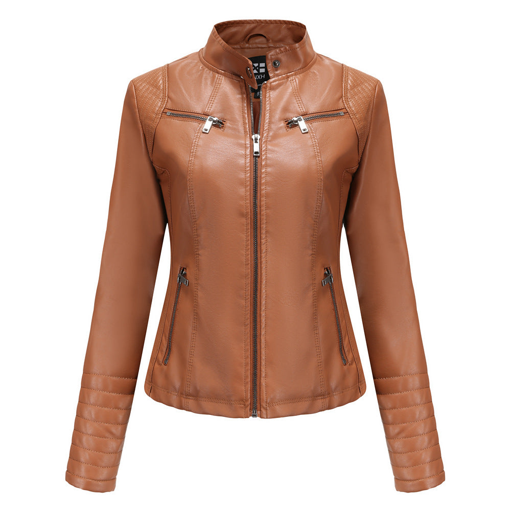 Women's Leather Thin Motorcycle Clothing Short Chic Women's Jacket LadyShow.Store