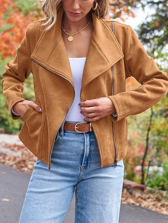 Fashion Casual Short Motorcycle Suede Jacket LadyShow.Store