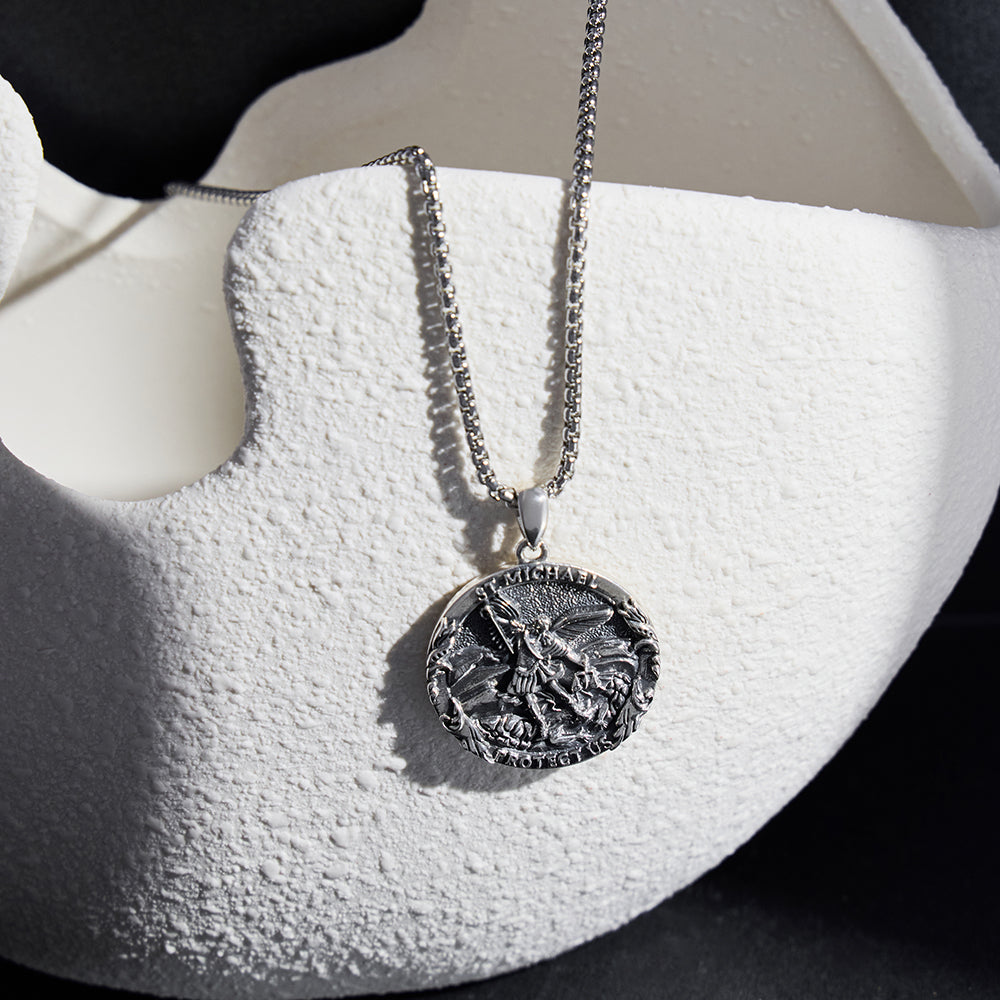 Saint Michael Medal Pendant Necklace The Archangel Catholic Medallions Amulet LadyShow.Store