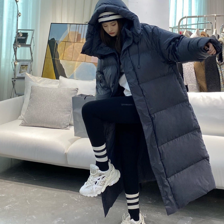 Cream Mid-Length Down Jacket for Women - High-End Winter Coat Pi-Mart