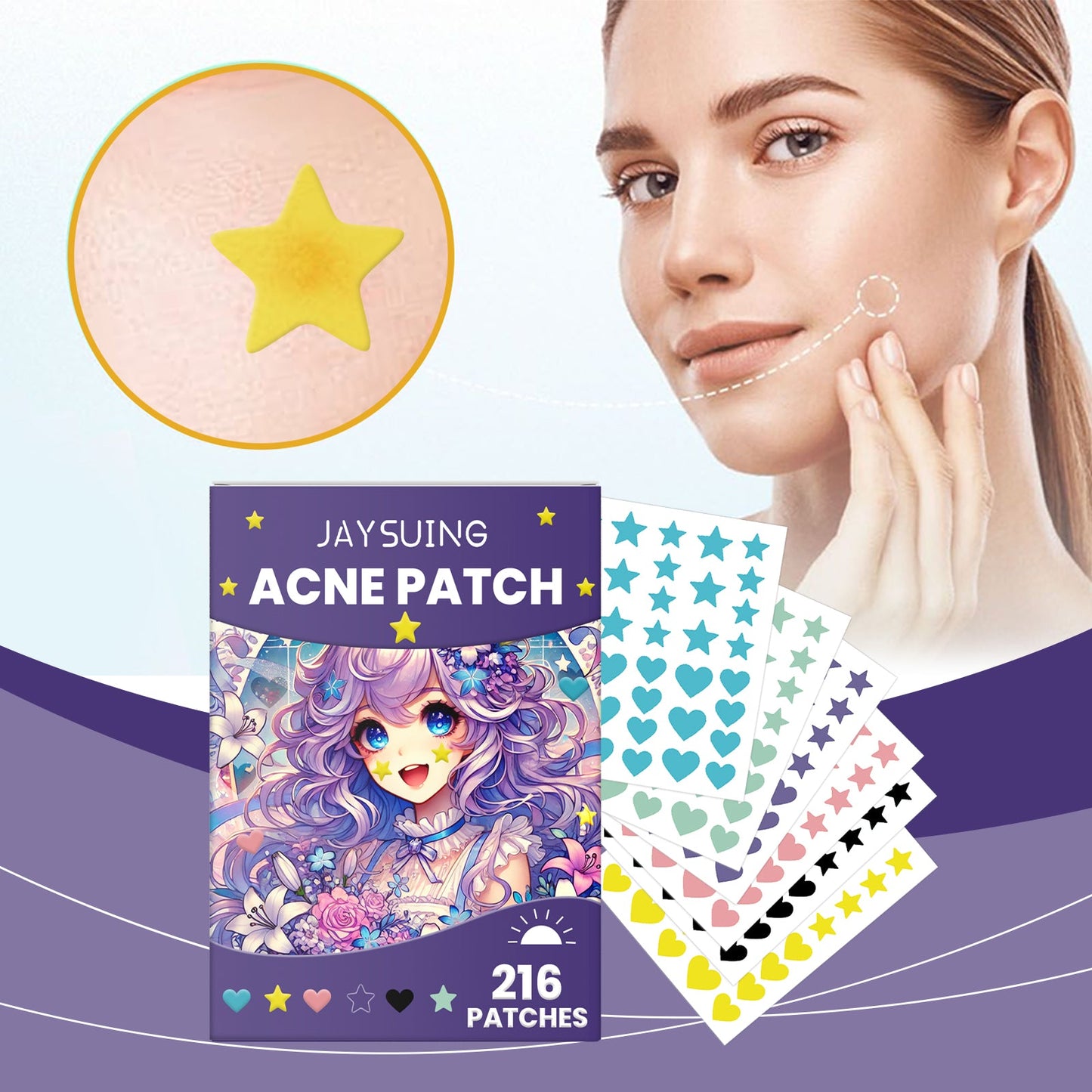216pcs Multicolor Light Print Stickers Tri Light Beauty