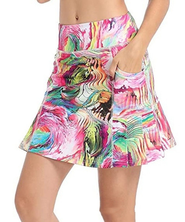 Women's Short Culottes Tennis Running Workout Two-layer High Top Sports Dress With Pockets