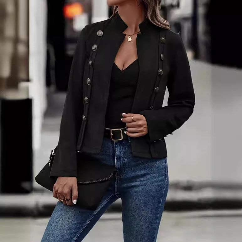 Women's Solid Color Double-breasted Decorative Deerskin Velvet Retro Long-sleeved Jacket LuxuryLifeWay Online Store