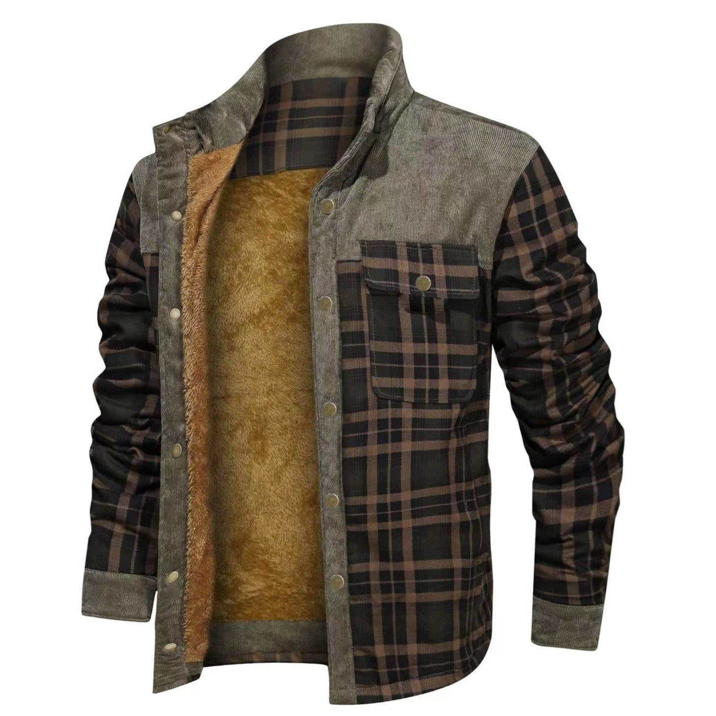 2022 Men's Plus Size Thick Corduroy Plaid Jacket Pi-Mart