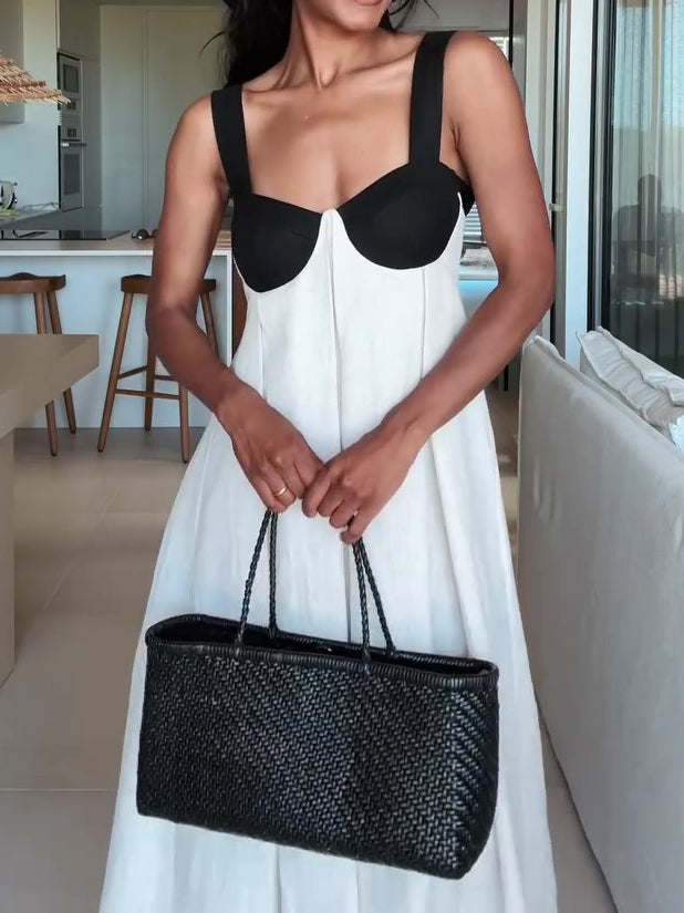 Two - Tone Bustier - Style Maxi Dress With Open Back NorixaFashion.com