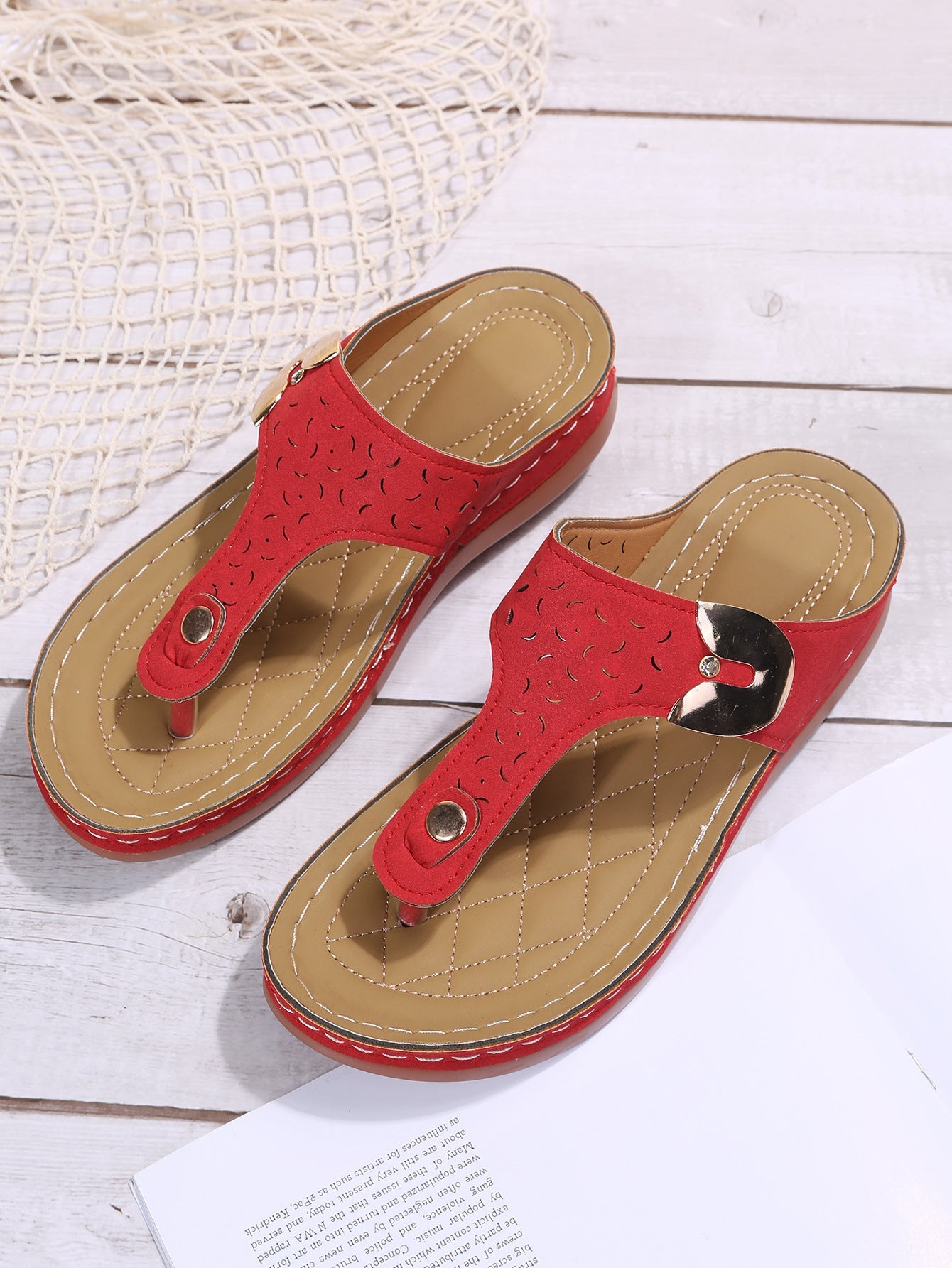 European And American Fashion Wedge Heels Retro Flip Flops Beach Slippers LadyShow.Store