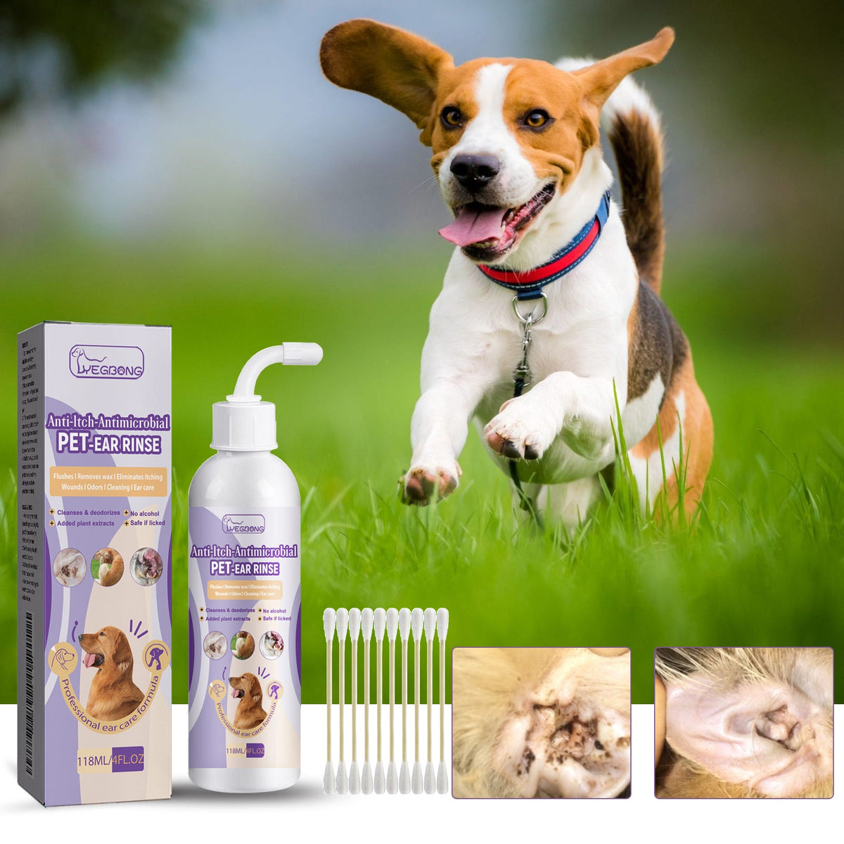 Pet Ear Cleanser 118ml 1box-10pcs 1bag Cotton Stick Tri Light Beauty